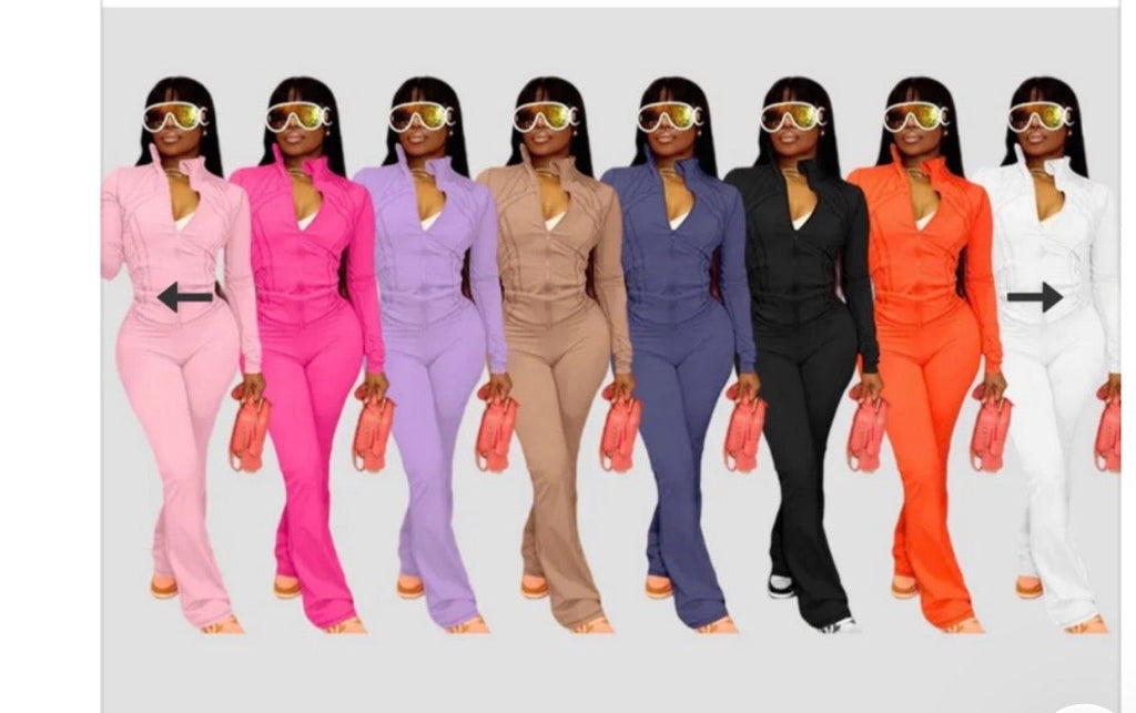 Ribbed Two-Piece Workout Set – Zip-Up Jacket & Flare Pants